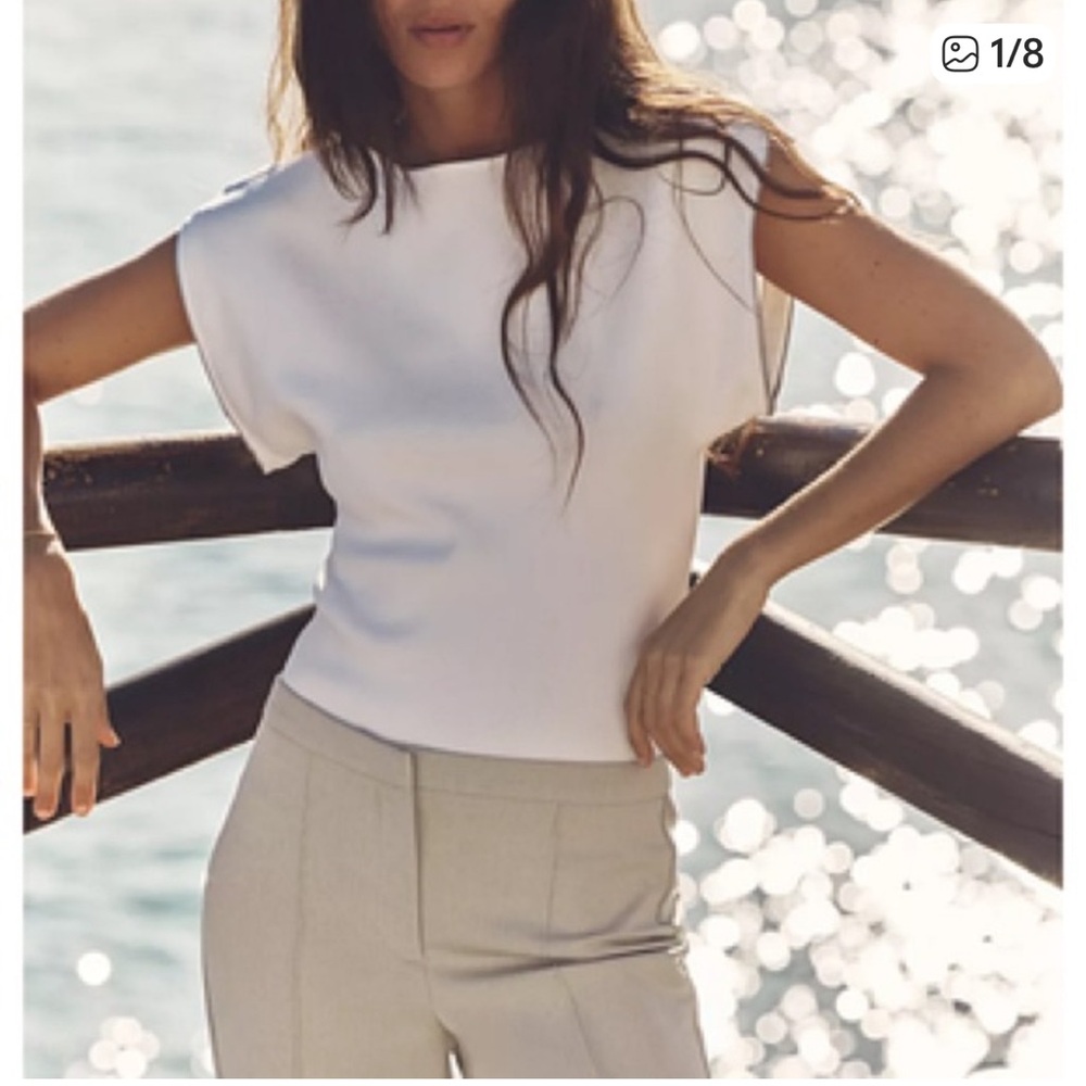 BNWT Zara zipper sleeve White Short Sleeve Top S
